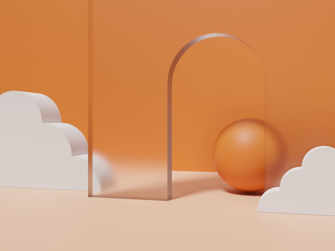 Kunst mit Ästhetik von Acrylglas satiniert, matt, gefräster Bogen, Elemente, Geometrien.